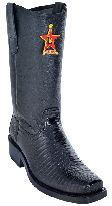 Los Altos Black Genuine Lizard Leather Sole Biker Boots 55C0705